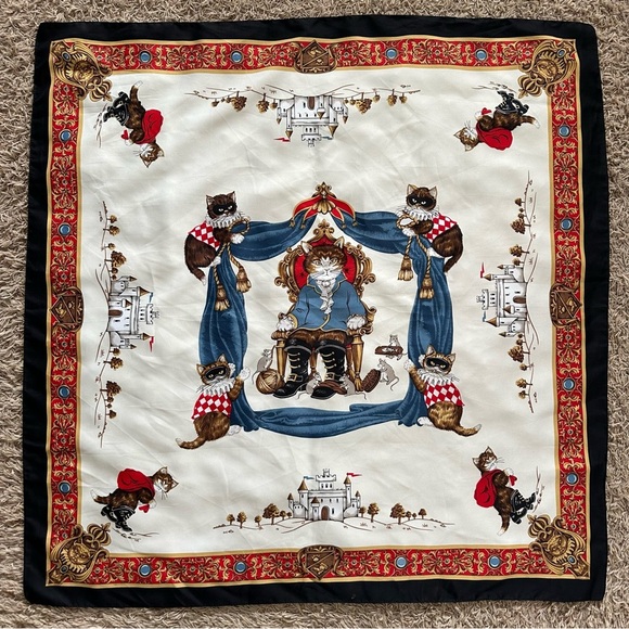 Cat King Square Satin Scarf Puss ‘n Boots Royal Castle - Picture 1 of 8